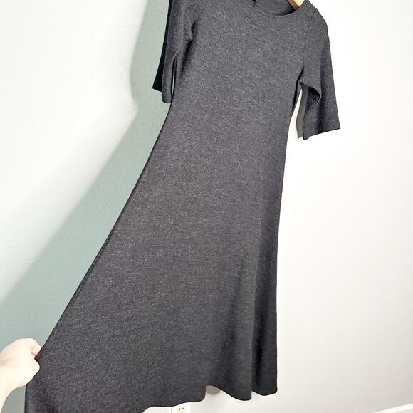Eileen Fisher 100% Wool Maxi Dress Elbow Sleeve Scoop Neck Charcoal Gray Small P - Picture 3 of 12